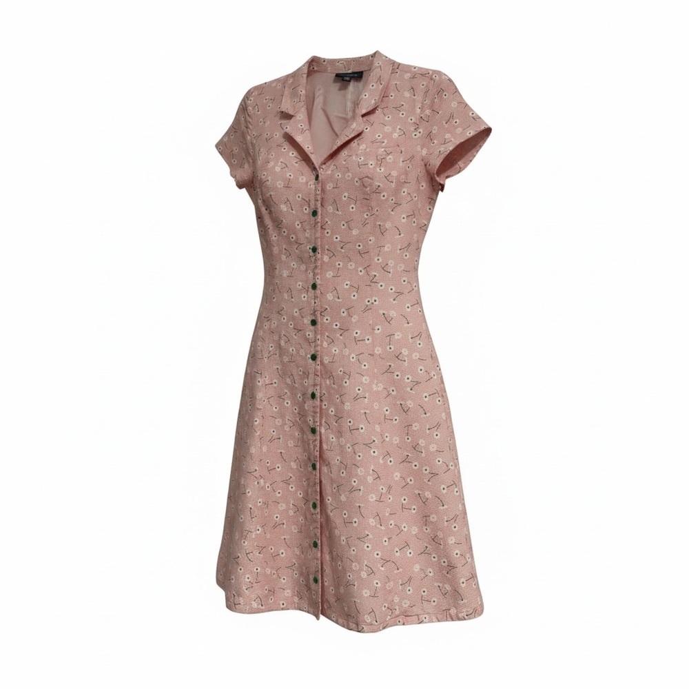 Classic Pink Button-Front Fit & Flare Dress